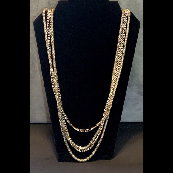 Multiple 4 Chain Silver Tone Necklace, Length 28-30” Pre Loved (maker JJ ?) - Picture 3 of 5